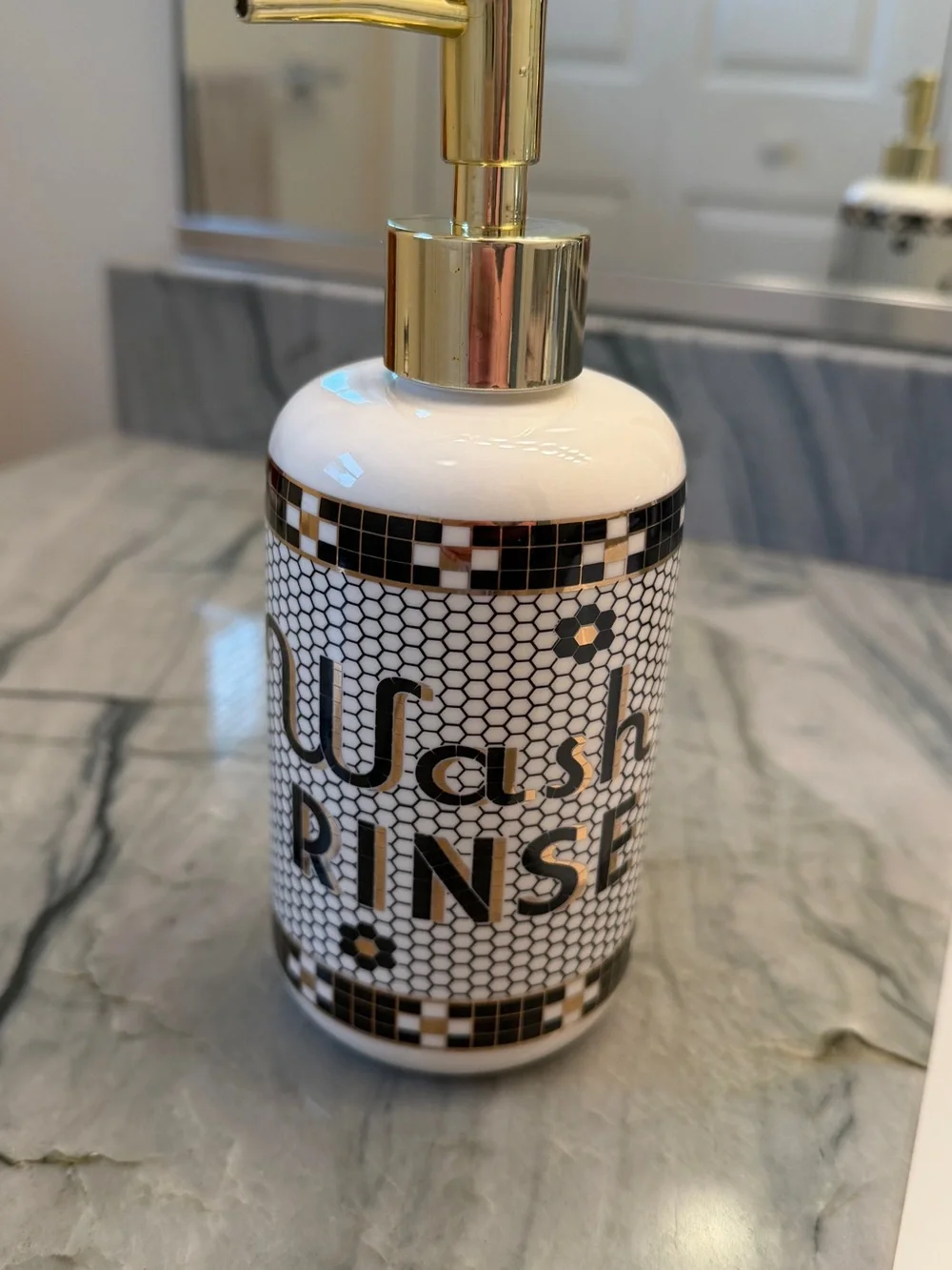 Anthropologie White and Gold 'Wash Rinse' Ceramic Soap Dispenser